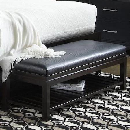 Wooden Bed Bench with Black Moc Croc Cushion